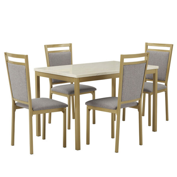 Stacy Gray and Gold 39-Inch Dining Set with Marble Top, image 1